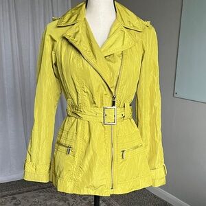 Anne Klein Chartreuse Green Belted Utility Trench Jacket Petite Small XS S